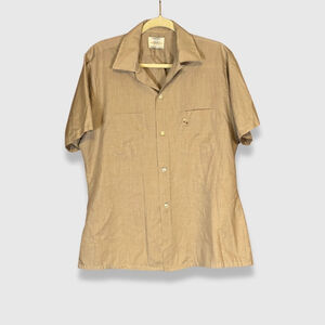 Vintage Arrow Shirt Minimal Chest Embroidered Dual Pockets Open Collar Tan M M